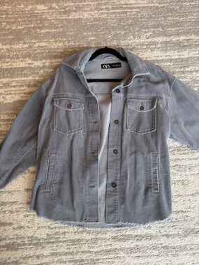 ZARA Corduroy Oversized Button Up Blue Grey XS